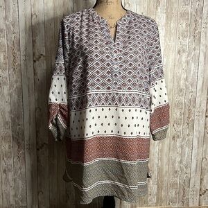 3/$15 ☮️ Ruby Rd Brown, Blue and Cream 3/4 Length Sleeved Tunic